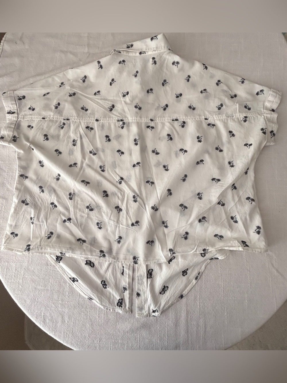 Madewell White Blouse with Black Palm Tree Pattern & Tie Front ~ Women’s Large - Picture 4 of 13